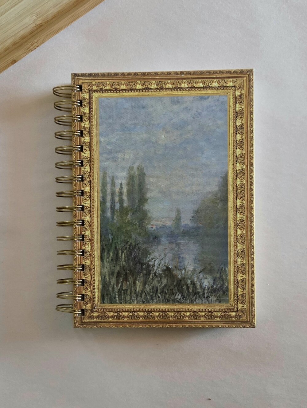 Punch Studio Gold Frame Trees Painting Medium Spiral Hardcover Ruled Notebook